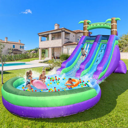 Inflatable Water Slide Backyard with Powerful Blower, Splash Pool & Spray Feature – Durable, Easy Setup, Fast Drainage, Summer Outdoor Water Park Fun for Kids & Adults (Rain Forest)