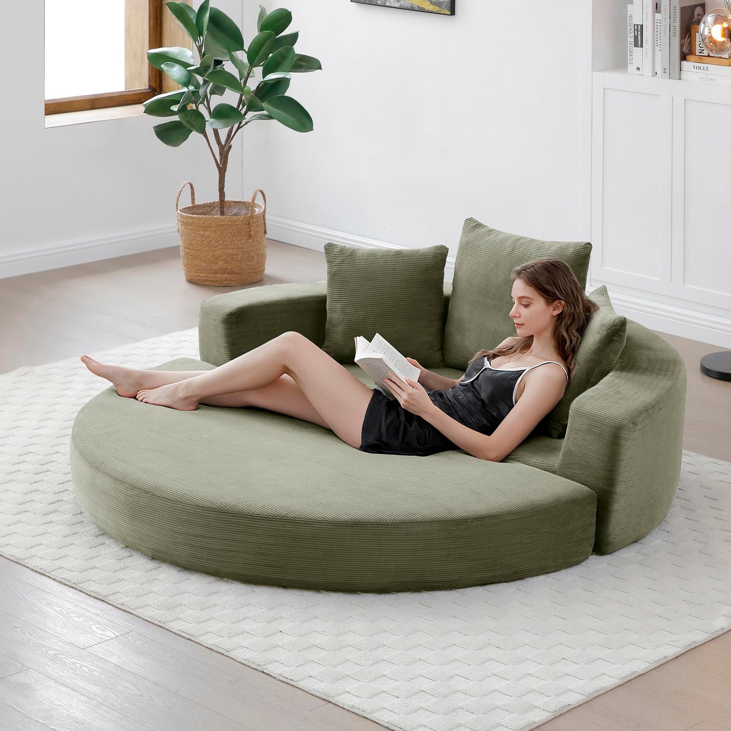 KEIKI 67" Corduroy Convertible Circular Floor Sofa Bed,Multi-Functional Adjustable Futon Couch for Living Room Apartment Office,No Assembly