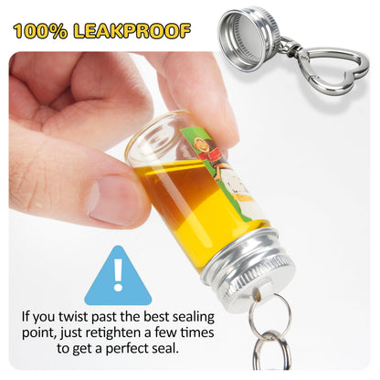 FANTOVO Mini Seasoning Keychain Bottle Set, 6 Pcs Empty Spice Jar with Mini Funnels & DIY Stickers of 30 Styles, On-the-Go Airtight Keychain Holders for Travel, Outdoors, Lunchboxes, Camping, 6+2+4 Total.