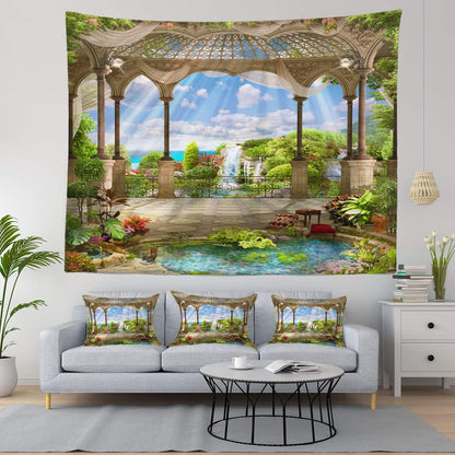 Shrahala Beautiful Tapestry, Waterfall Nature Scenery Landscape Wall Hanging (51.2 x 59.1 Inches, Green)