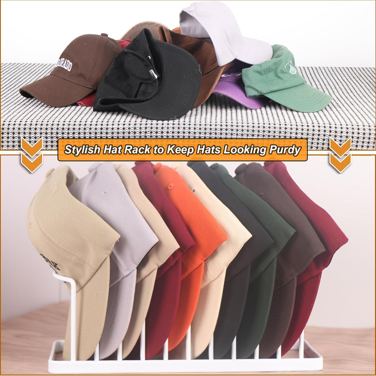 Hat Organizer for Baseball Caps, 2 Pack Space Saving Stand Holds 20 Caps, No Install Holder