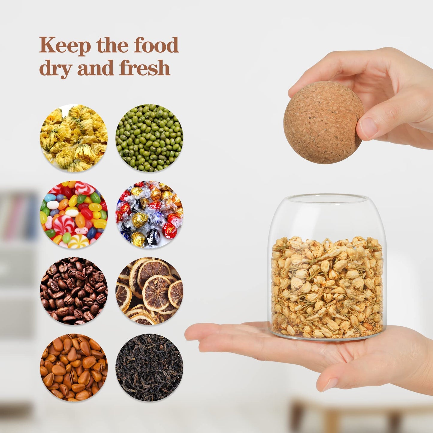ComSaf 3 Pack 16oz Clear Decorative Glass Jars with Cork Ball Lid - Coffee Bar Kitchen Counter Bathroom Storage, Dishwasher Safe, Glass Canisters for Coffee Sugar Candy Storage - Home Decor & Gifting