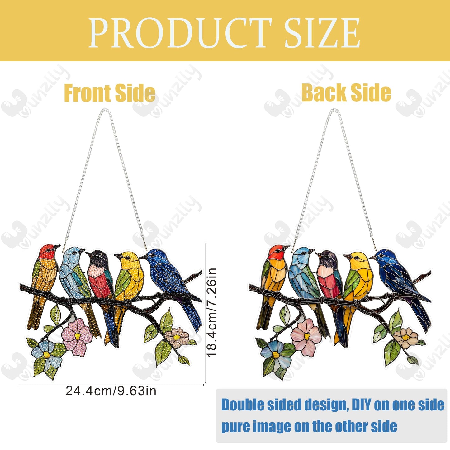 Yunzlly DIY Hanging Diamond Art Pendant Kit Bird, Special Crystal Double Sided Diamonds Painting Ornament Kit for Adults, Acrylic Gem Painting Board for Window Decor