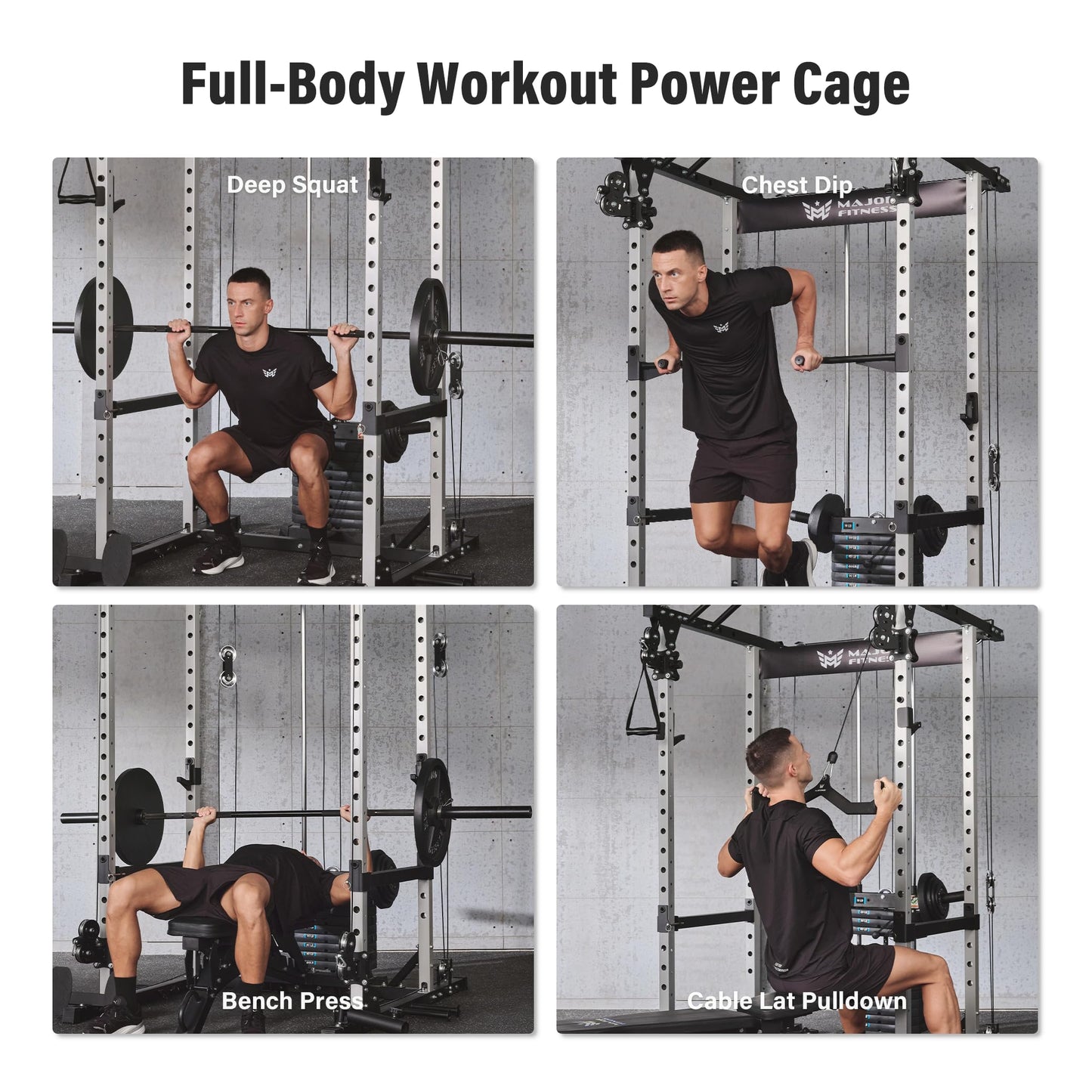 MAJOR FITNESS Power Cage Drone1 Premium- Multi-Function Power Rack for Home Gym, Squat Rack with Pull-up Bar, Cable Crossover System, J-Hooks, for Strength Training, Heavy-Duty Steel Construction