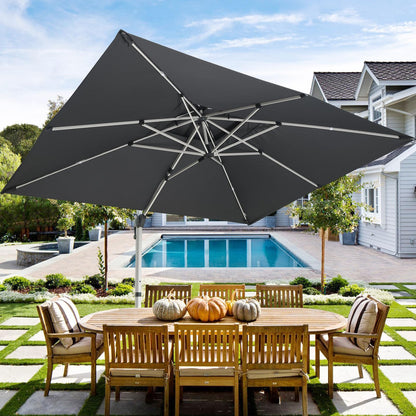 LKINBO 10x13 FT Rectangle Cantilever Umbrella with Cross Base, Heavy Duty Large Patio Umbrella 360 Degree Rotation Outdoor Offset Umbrella with Easy Tilt & Crank for Pool Deck Backyard, Gray