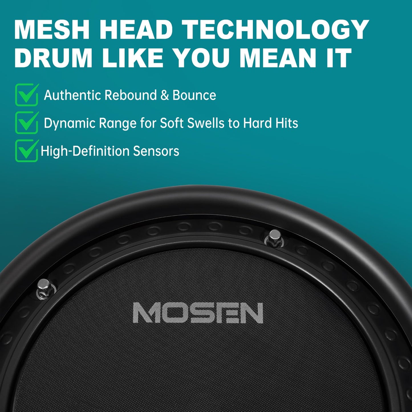 MOSEN MED-X5 Electric Drum Set Mesh Drum Pads, Phone Holder, Sticks, Adjustable cymbals, Kick drum, Headphones, USB MIDI, 260+ Sounds and 30 Drum Kits for Beginner