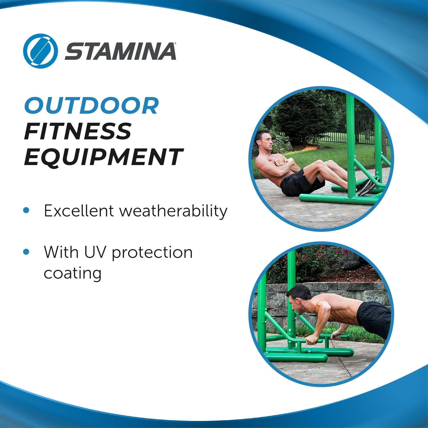 Stamina Pull Up Bar Tower & Dip Station, Free Standing Outdoor Home Gym Equipment, Green - Adjustable and Portable Workout Stand for Calisthenics Body Weight Training
