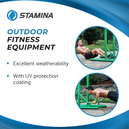 Stamina Pull Up Bar Tower & Dip Station, Free Standing Outdoor Home Gym Equipment, Green - Adjustable and Portable Workout Stand for Calisthenics Body Weight Training