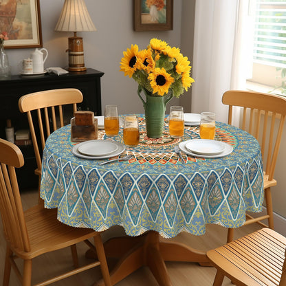 Eikione Bohemia Round Tablecloth,Tablecloth Waterproof and Wrinkle-Free, Boho Table Covers, Summer Decorations for Home 60inch
