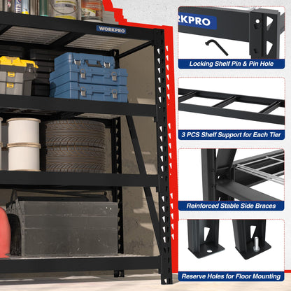 WORKPRO Garage Shelving, 68"W x 24"D x 65"H, 7200 LBS Load, Heavy Duty Metal Shelves for Storage, Industrial Shelving Storage Rack for Warehouse Kitchen Shop Basement, Black, Pack of 1