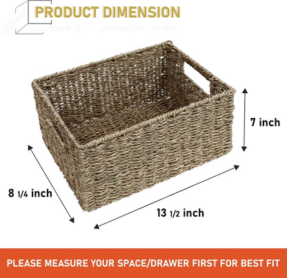 HOMESTEAD Seagrass Baskets with Built-in Handles for Storage, 13.5" x 8" Medium Rectangular Wicker Basket, 2 Packs