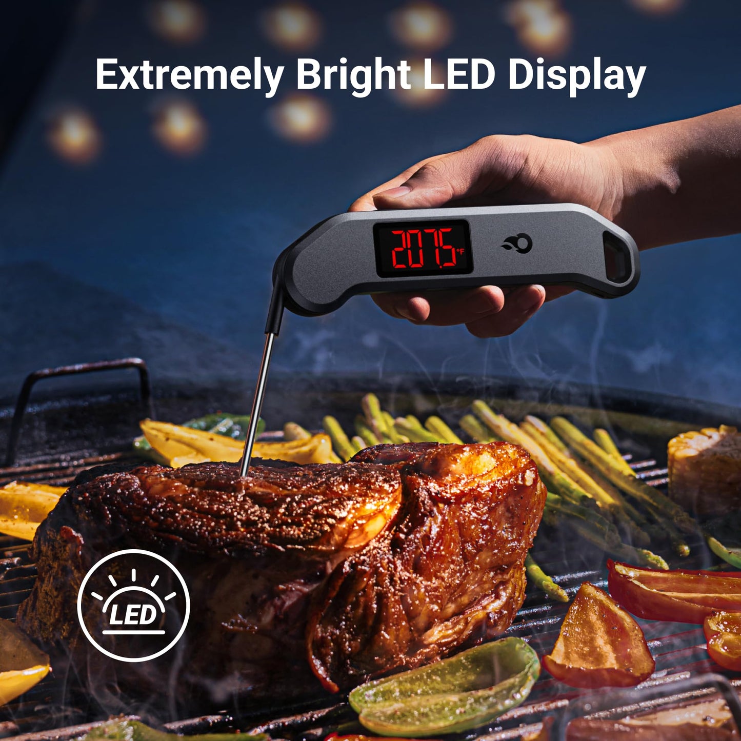 Professional Digital Meat Thermometer, 1 Sec Instant Read, ±0.5℉ Accuracy NIST&NSF Certified Food Thermometer, Auto-Rotate Bright LED Screen, Highly Waterproof Cooking Thermometer for Grill BBQ, Black