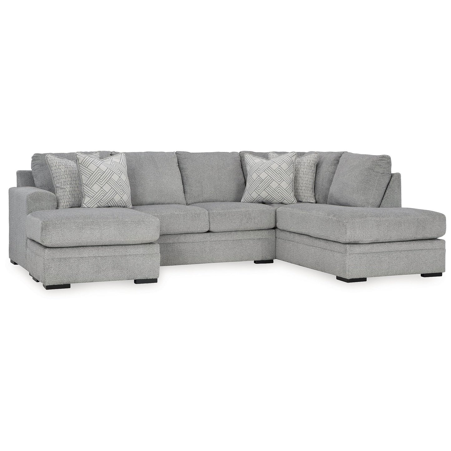 Signature Design by Ashley Casselbury Casual Right-Arm Facing 2-Piece Sectional with Chaise, Loose Seat Cushions and 4 Throw Pillows, Light Gray