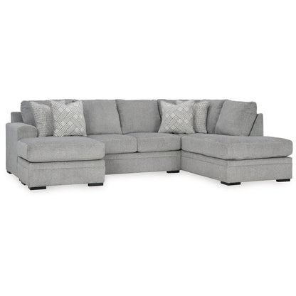Signature Design by Ashley Casselbury Casual Right-Arm Facing 2-Piece Sectional with Chaise, Loose Seat Cushions and 4 Throw Pillows, Light Gray