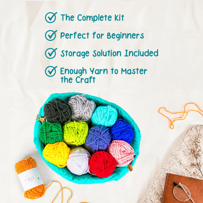 Hikiyose Crochet Kit for Beginners Adults - Crochet Accessories with 12 Soft Crochet Yarn Set, 9 Hooks, Storage Bag, Blue Whale Video Tutorial - Easy Crochet Kit for Beginners Kids, Hobbies for Women