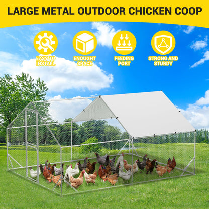 13.1' L x 9.8' W x 6.6' H Large Metal Chicken Coop, Outdoor Chicken Run with Cover and Double Door for Backyard Farm Yard