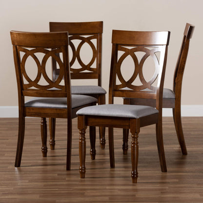 Baxton Studio Lucie 4-Piece Dining Chair Set - Grey Fabric Upholstered With Walnut Brown Finished Wood