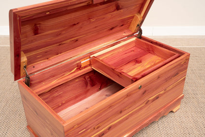 Rustic Red Door Co. Cedar Hope Chest with Waterfall Top and Tray, Amish Made Wooden Storage Trunk Box for Bedroom, Blanket, Clothes, Anti-Slam Hinges and Lock, Cedar Wood, Natural Stain, 36" Long