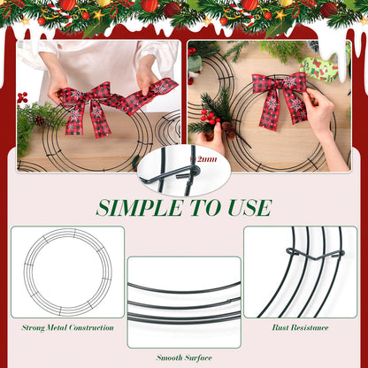 Kritkin 12 Pack 8, 12, 16 Inch Wire Wreath Frames Round Green Wreath with 114 Yard Paddle Wire and Cutters for Christmas New Year Party Valentines Wedding Easter Home Decor DIY