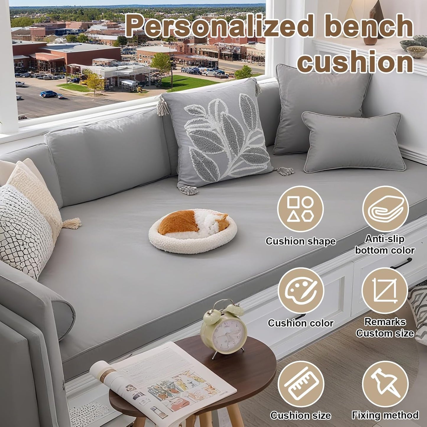 75D Custom Bench Cushions, Cat Claw Leather Fabric Bench Cushions for Indoor/Outdoor Furniture, Mudroom, Reading Nook