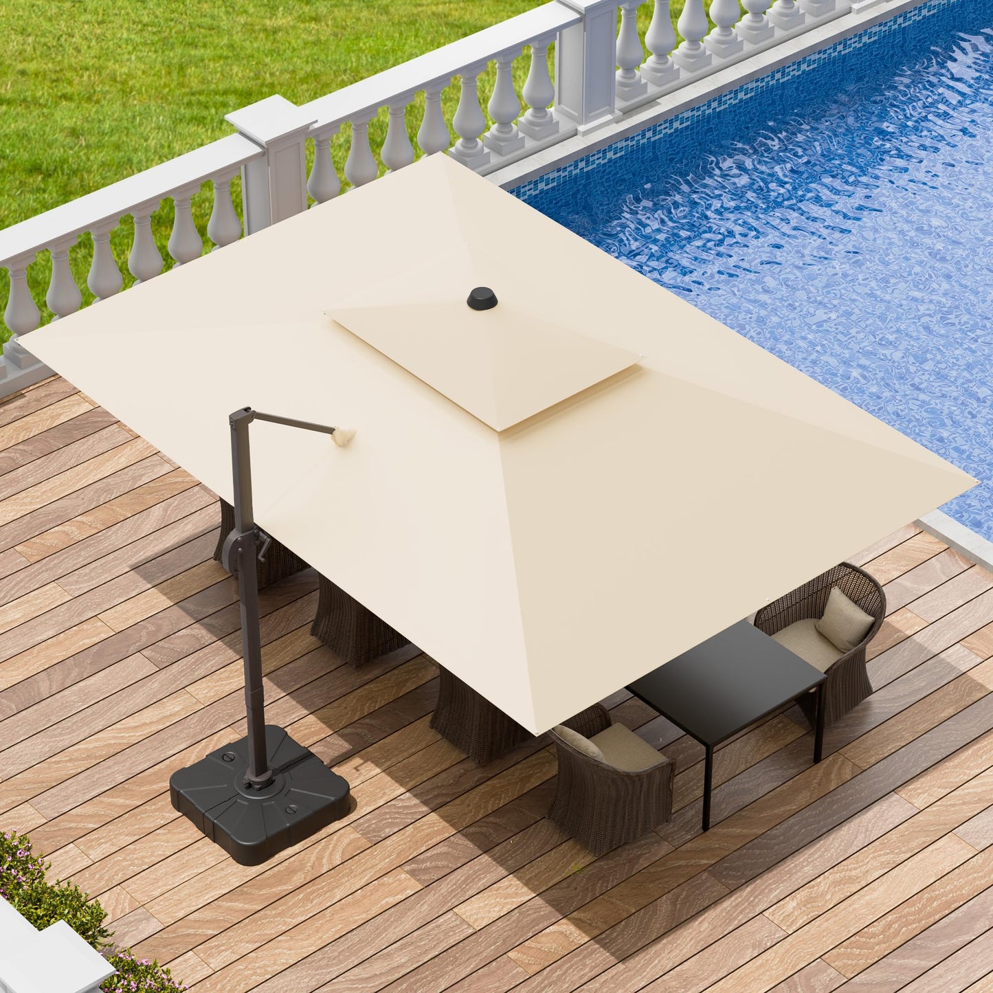 Jentafix 10x13 FT Patio Umbrella, Large Cantilever Rectangular Double Top Heavy Duty Offset Umbrellas with 360° Rotation, Outdoor shade for Garden Deck Pool Patio, Beige