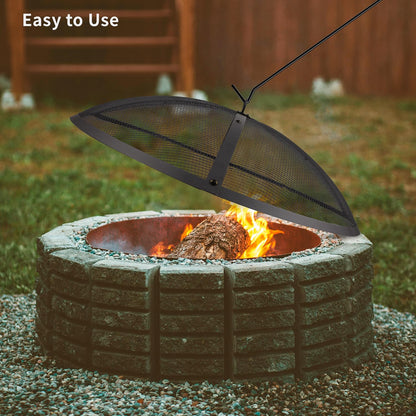 32Inch Heavy Duty Steel Fire Pit Spark Screen Cover,Outdoor Round Patio Mesh FirePit Screens Guard,Domed Fire Pit Ember Lid with Handle