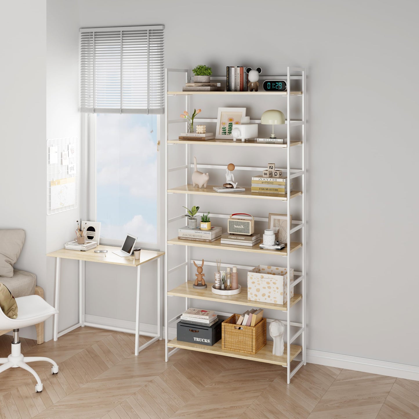 BHG Vintage Multifunctional Folding Bookshelf, No-Assembly Plant Stand Storage Rack Shelves for Home Office