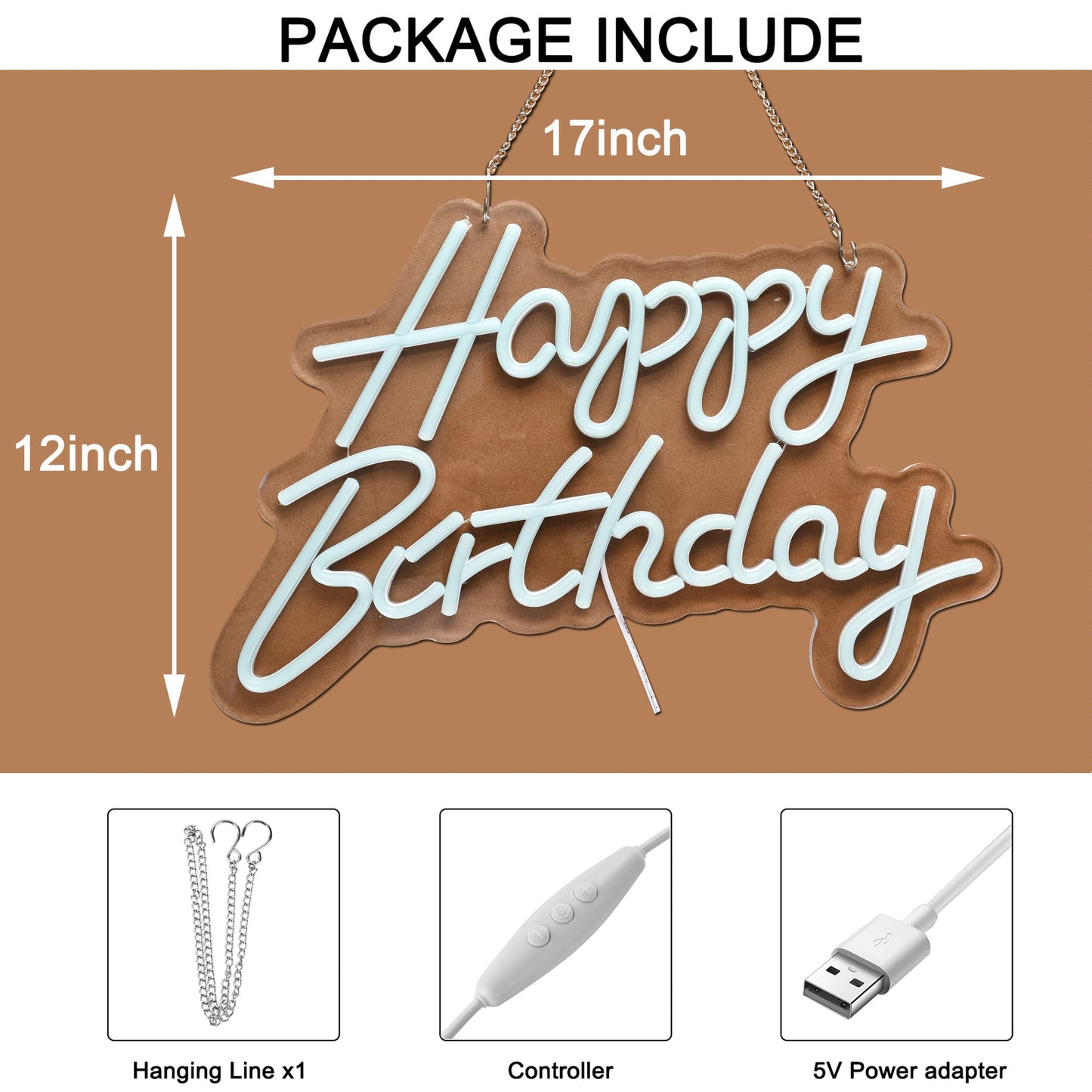 Happy Birthday Neon Sign for Wall Decor, with Dimmable Switch, Reusable Neon Light Sign for All Party Decoration(17X12inches,White)