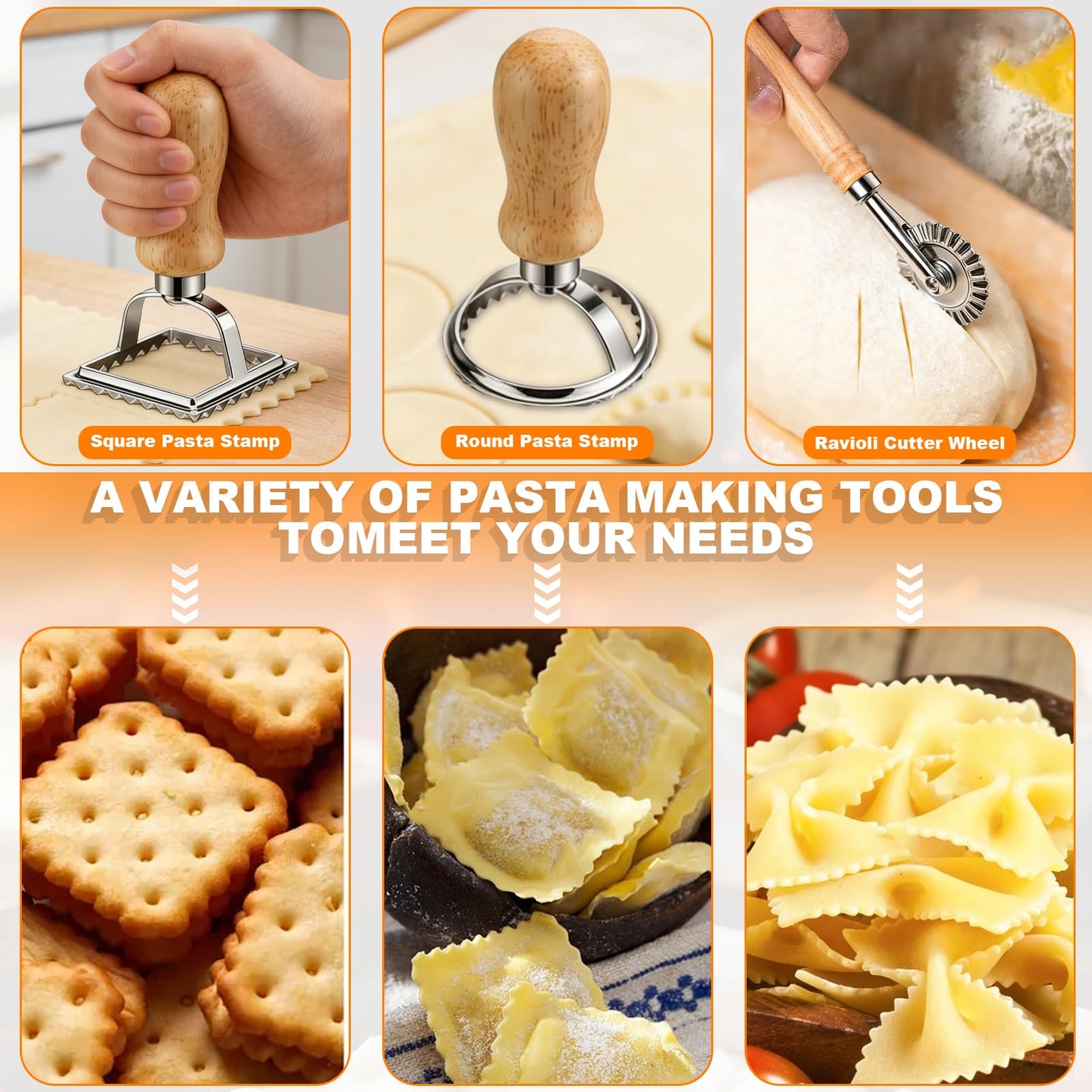 11 Pieces Ravioli Mold Set, Easy-to-Use Ravioli Maker Press with Ravioli Cutter Wheel, Pasta Cutter & Ravioli Making Kit, Wooden Pasta RollerPasta Making Tools for home，pasta lover