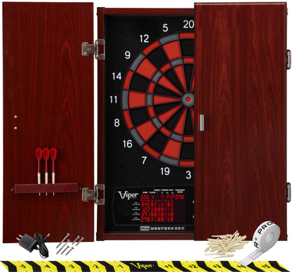 Viper Neptune Electronic Dartboard with Cabinet, 15.5 in Regulation Target, 57 Games, 16 Players, 6 Darts Included, Black