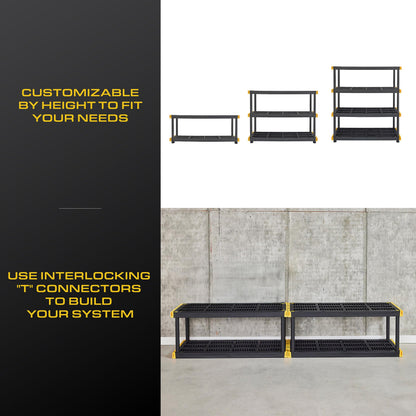 CX Black & Yellow 4-Tier Heavy Duty Storage Shelves and 8 Heavy Duty Storage Bins with Lids, 4 Shelves that Support up to 200lbs/shelf + 27 Gallon Containers (8-Pack), Organization and Storage