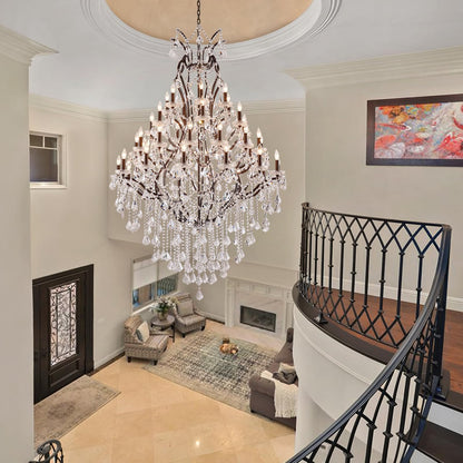 HUANXISHA 42 Lights Large Crystal Chandeliers for High Ceilings Maria Theresa Chandelier Light Fixture Vintage Chandelier for Foyer Hallway Entryway Staircase Brown 75" H x 49.2" D