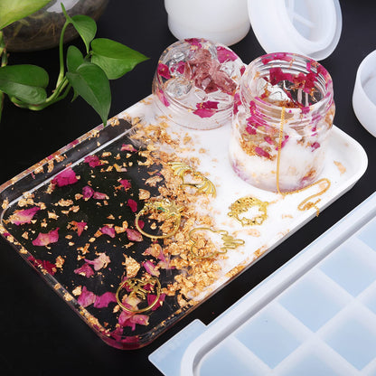 LET'S RESIN Tray Molds, Jar Silicone Molds with Lid, Resin Molds for Epoxy Resin, Silicone Molds Kits for DIY Art Furniture Dtorage and Decoration, Festival Gifts