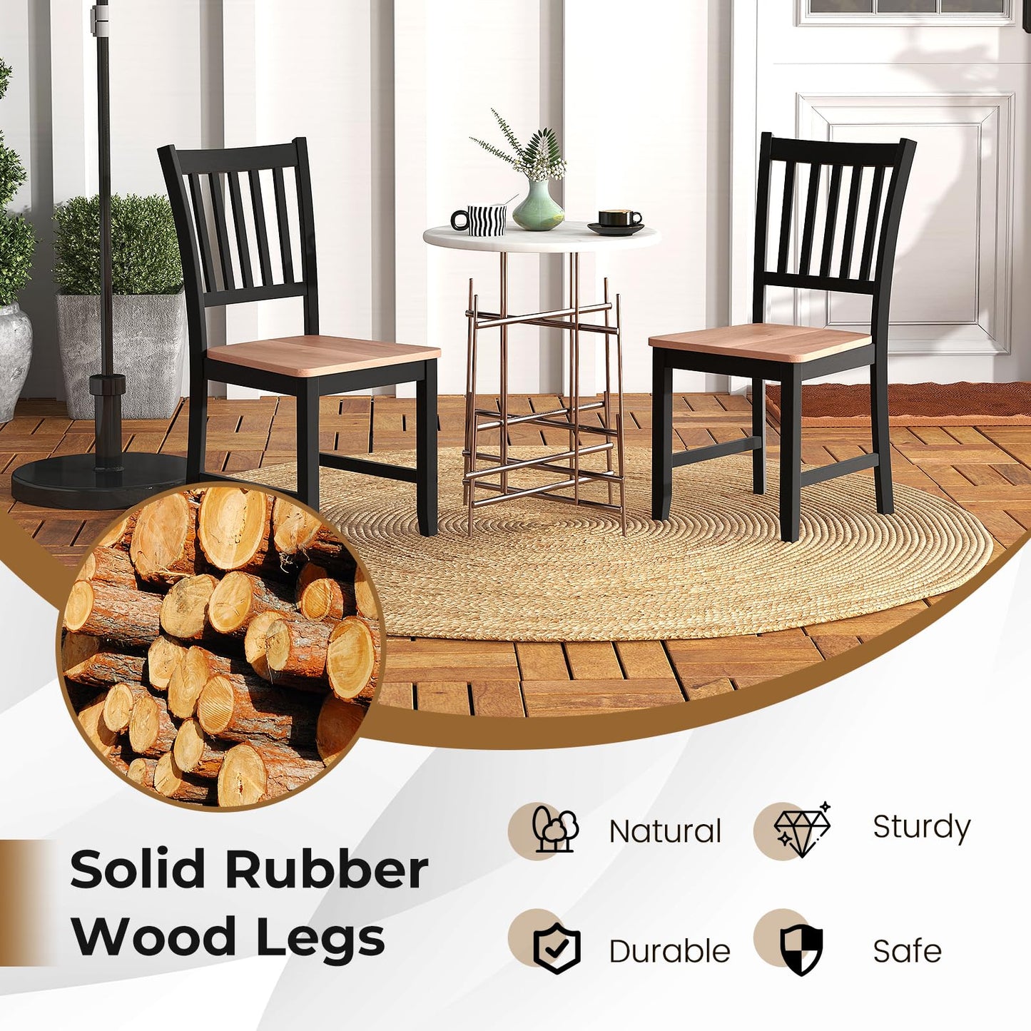 Giantex Wooden Dining Chairs Set of 4, Farmhouse Kitchen Chair with Rubber Wood Legs, Easy to Assemble Armless Dining Side Chairs, Dining Room Chairs, Black