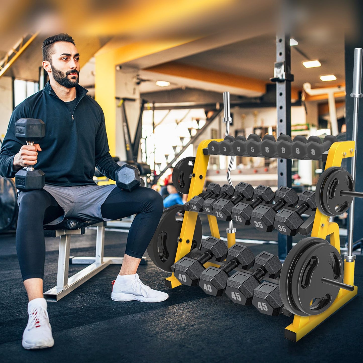 Kipika Heavy Duty 3 Tier Dumbbell Rack Multifunctional, Weight Rack for Dumbbells, Home Gym Equipment, Suitable for Storage of Dumbbell, Barbell Plate, Barbell Bar