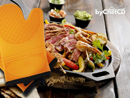 Professional Silicone Oven Mitts, Heat Resistant Non-Slip Cooking Gloves, Best Kitchen Potholders, Orange
