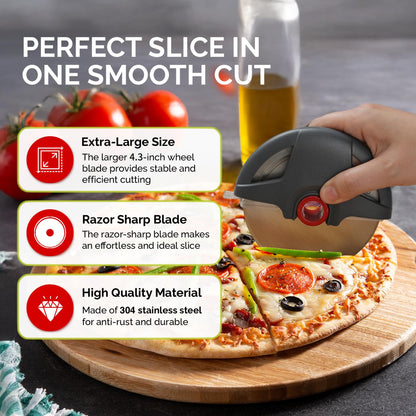 UHIYEE Pizza Cutter Wheel, 4.3" Large 304(18/8) Stainless Steel Blade, Reinforced Durable Pizza Slicer, Fully Detachable & Dishwasher Safe with Safety Protective Cover