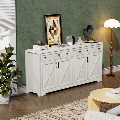 Lyromix 66'' Farmhouse Sideboard Buffet Cabinet with Storage, Large Kitchen Storage Cabinet with Barn Doors Drawers, White Coffee Bar Table for Dining Room Kitchen