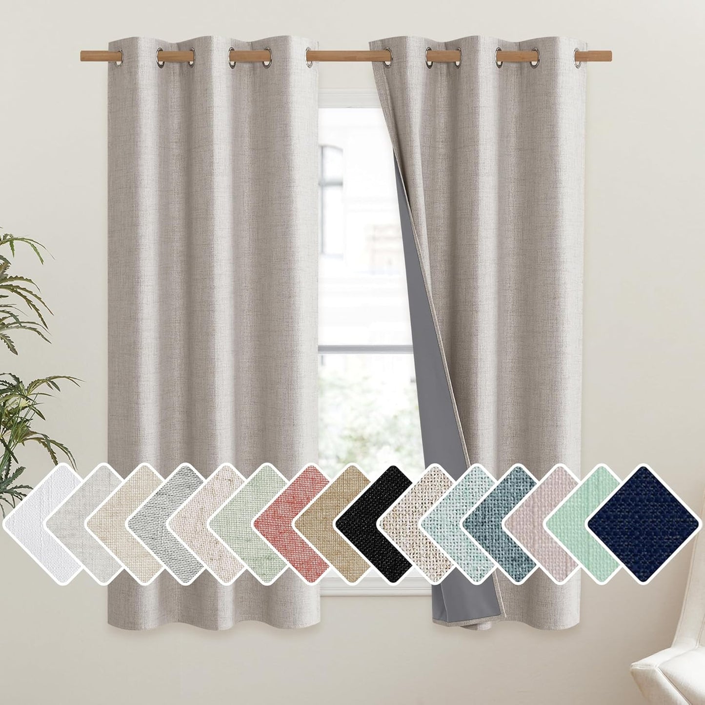 NICETOWN Blackout Thermal Curtains - Vintage Open Linen Weave, 63" Long, Soundproof Drapes, Set of 2, 42" Wide