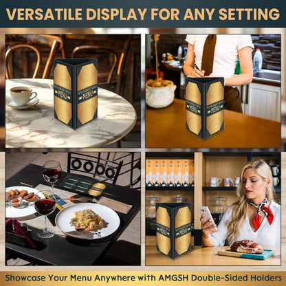 AMGSH 20 Pack 5" × 7" Table Tent Menu Covers, Leatherette PU Leather 3-Side Triangle Picture Frames with Angled Corners, Triangle Menu Holders for Restaurant Coffee Cafe Bar Drink Dessert