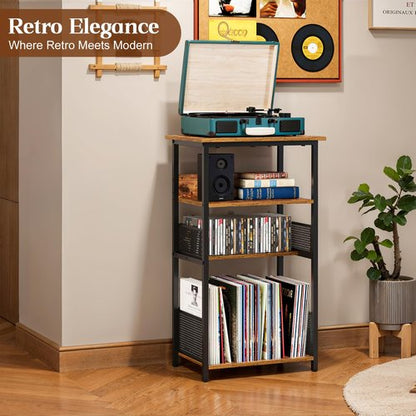 Huxitocan Record Player Stand with Storage Up to 100 Albums and 40 CDs, 4 Tier Vinyl Record Storage for Living Room, Turntable Stand with Record Holder & Display Shelf