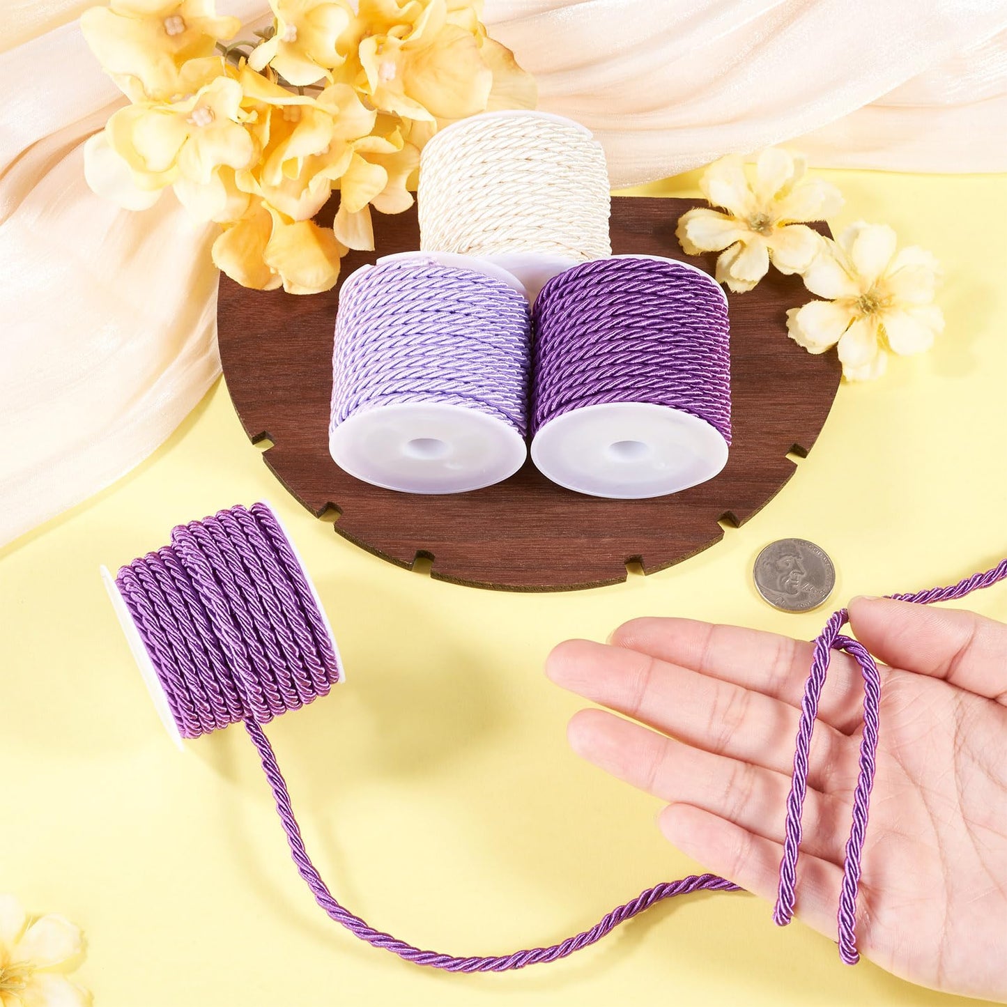 4 Rolls Braided Macrame Cords 3mm 5.4yards Twisted Trim Rope Polyester Twine Cord for Knitting Bag Wall Hangings Plant Hangers Handmade Macrame Supplies