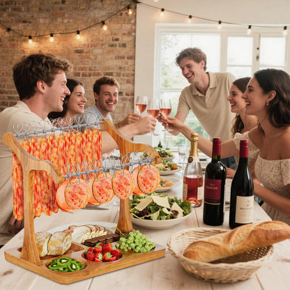 Sueuapp Bacon Display Rack,Patented Design Acacia Bacon Clothesline Serving Tray,Charcuterie Boards with Double Hangers,Exquisite Bacon Tray Holder for Parties,Weddings,Housewarming Gifts