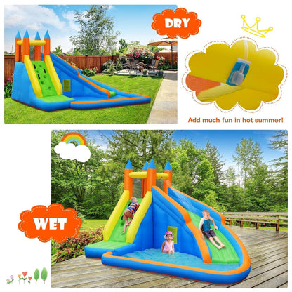 Costzon Inflatable Water Slide, Giant Bouncy Waterslide Park for Kids Backyard Outdoor Fun w/ 480w Blower, Climbing, Splash Pool, 2-pcs, Blow up Water Slides Inflatables for Kids Party Gift