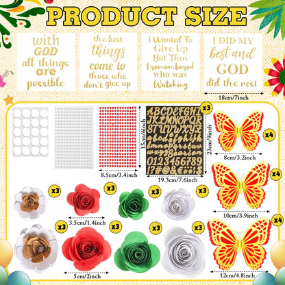 Feifeiya 44 Pcs DIY Graduation Cap Decoration Tool Kit Grad Cap Topper Faux Paper Flower Head Quote Glitter Sticker 3D Butterfly Pearl Rhinestone Sticker for Graduation Hat Decor(Red)