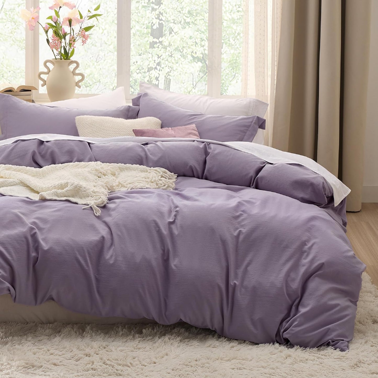 Bedsure Grayish Purple Duvet Cover Set - Extra Soft 3-Piece King Size Bedding, 104x90 Inches with Zipper Closure & 2 Pillow Shams
