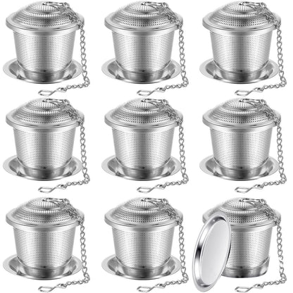 Zopeal 9 Pcs Tea Infuser Stainless Steel Strainer with Extended Chain Hook and Saucer Loose Leaf Steeper Fine Mesh Ball Tea Filter for Brew Spices Seasonings Fits Cup Mug Bottle (Medium)