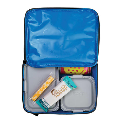 PackIt Freezable Classic Lunch Box, Black, Built with EcoFreeze® Technology, Collapsible, Reusable, Zip Closure With Zip Front Pocket and Buckle Handle, Designed for Fresh Lunches