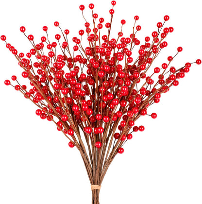12 Pack Whaline Christmas Red Berry Twig Stem, Artificial Burgundy Berry Picks for Christmas Tree Decorations