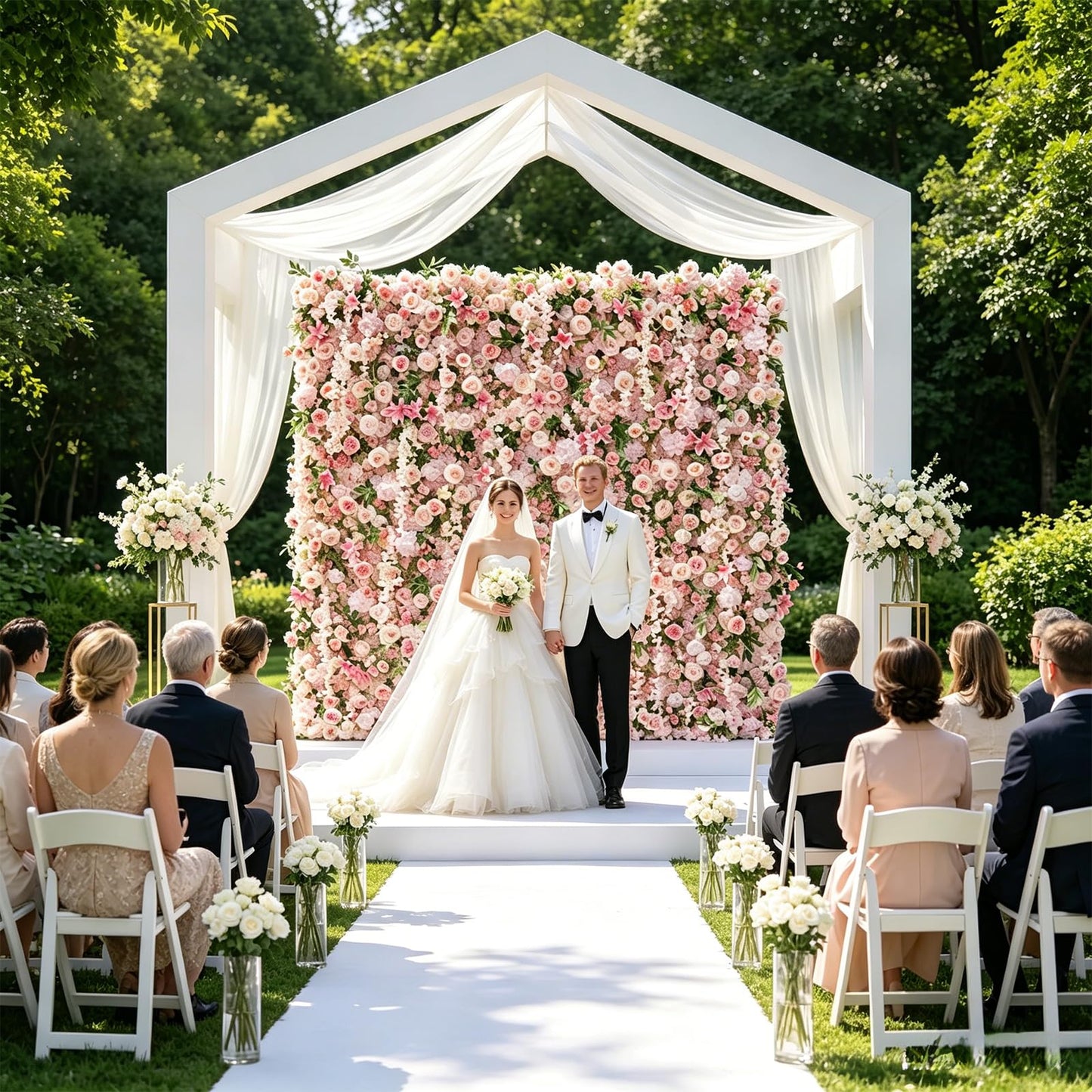 5D Realistic Rose Flower Wall Backdrop, 8×8FT Reusable Flower Wall Panel, Easy to Install & Store, Ideal for Wedding, Birthday Party & Home Decoration, Pink, Without Stand